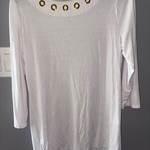 Womens Michael Kors  white Gold hardware 3/4 Sleeve Shirt Top Large Stretch